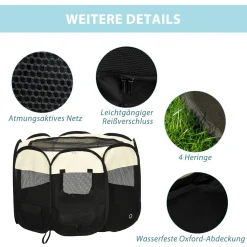 PawHut Welpenlaufstall Tierlaufstall Faltbarer Welpenauslauf Freigehege Laufstall Aus Oxfordstoff Für Kleine Hunde Und Katzen Wasserdicht Tragbar Cremeweiß+Schwarz 92 X 92 X 58 Cm -Garten- & Gewächshäuser Geschäft ad06744f229270de4fb8459ec6e31966