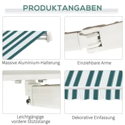 Outsunny Manuelle Gelenkarmmarkise 395 Cm Markise Mit Handkurbel Balkonmarkise Sonnenschutz Wandmontage Balkon Alu Weiß+Grün 395 X 245 Cm 15 Outsunny Manuelle Gelenkarmmarkise 395 Cm Markise Mit Handkurbel Balkonmarkise Sonnenschutz Wandmontage Balkon Alu Weiß+Grün 395 X 245 Cm -Garten- & Gewächshäuser Geschäft ad452f83672c79bf1e13199ac3a79d8d