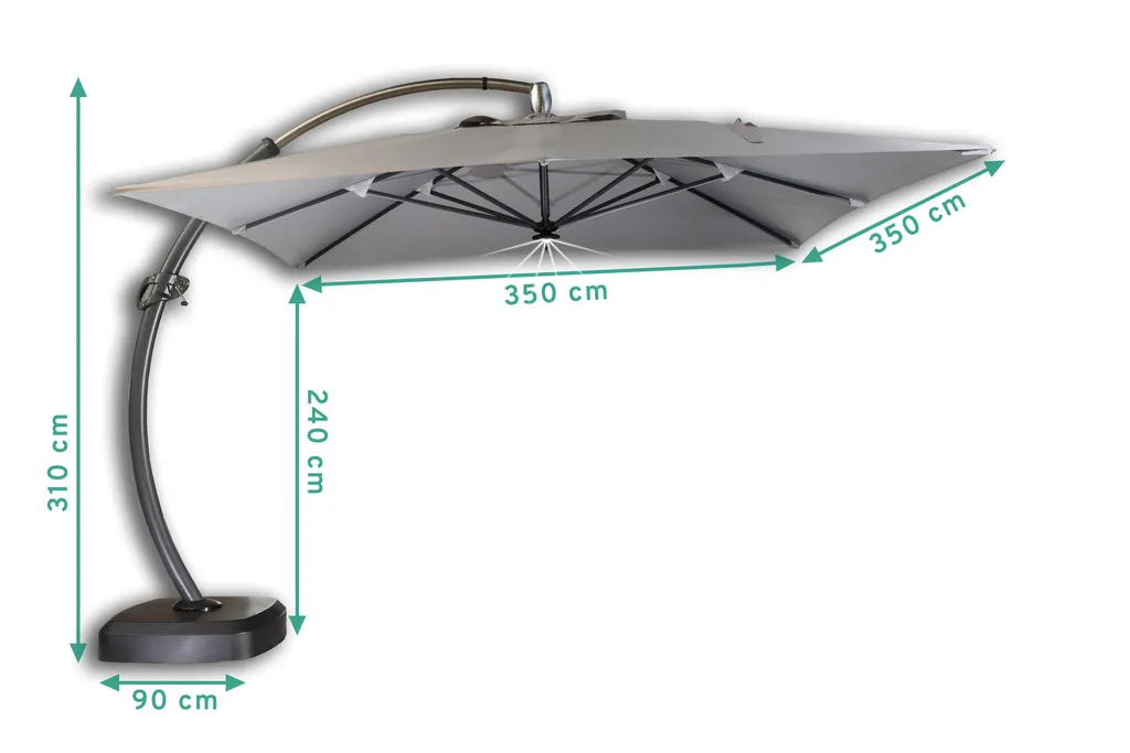 Scalant Sonnenschirm Sun 350 | Maße: 3,5 X 3,5 M | Ampelschirm | 12m² Schatten, Gastroschirm, LED 6 Scalant Sonnenschirm Sun 350 | Maße: 3,5 X 3,5 M | Ampelschirm | 12m² Schatten, Gastroschirm, LED – Bild 6