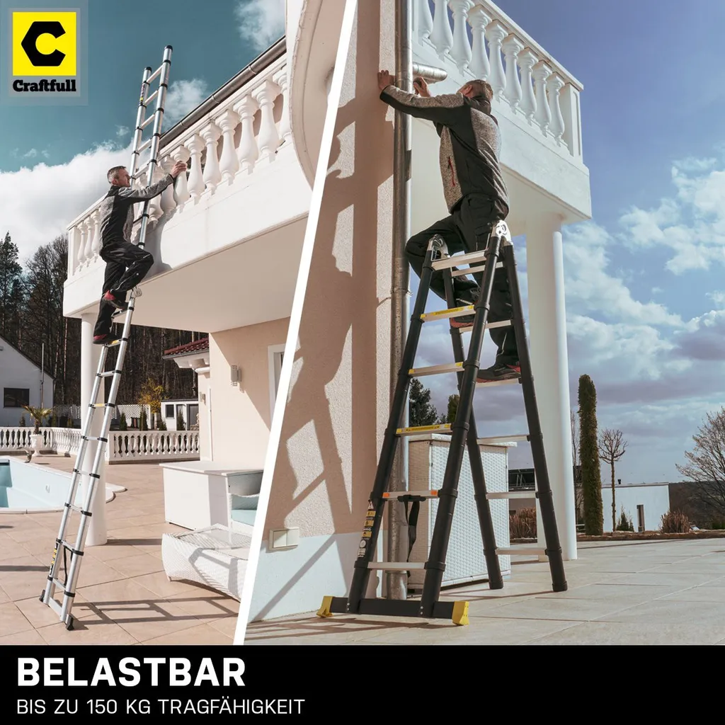 Craftfull Klappleiter CF-102B - Soft-Close-Funktion - Aluminium Klappleiter - Teleskopleiter - Tragetasche - Anlegeleiter - 2 X 1.6 Meter (Total 3.2 M) 3 Craftfull Klappleiter CF-102B - Soft-Close-Funktion - Aluminium Klappleiter - Teleskopleiter - Tragetasche - Anlegeleiter - 2 X 1.6 Meter (Total 3.2 M) – Bild 3