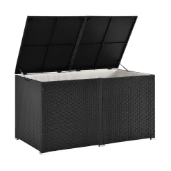 Juskys Polyrattan Auflagenbox Ikaria 950 L Inkl. Deckel Mit Hubautomatik & Innenplane – Garten Kissenbox Für Balkon & Terrasse – Gartenbox Schwarz