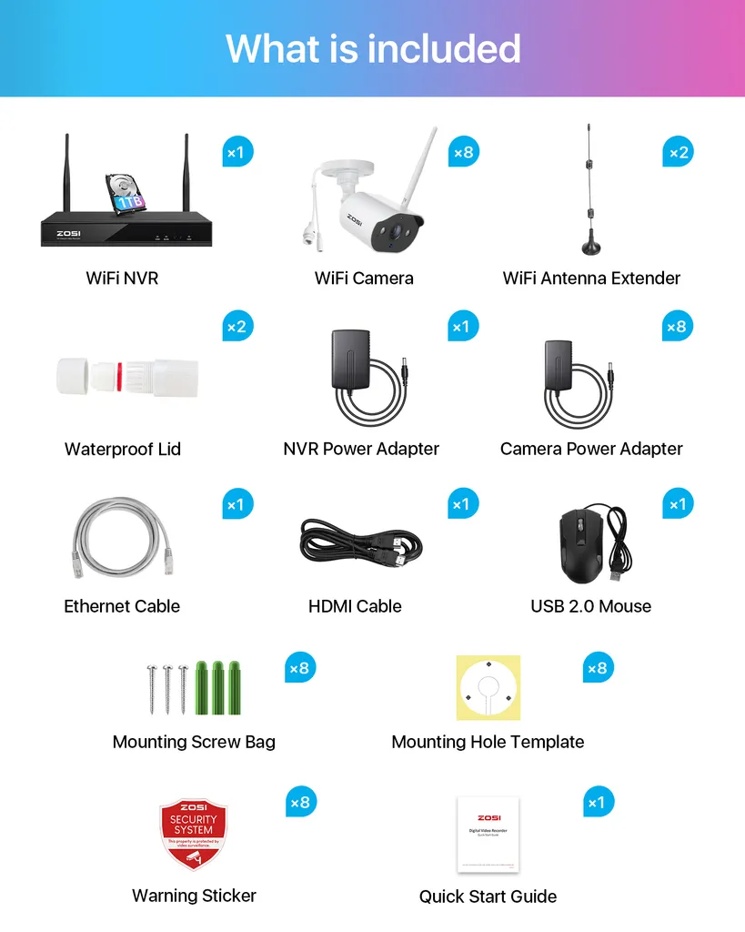 ZOSI 3MP WLAN Überwachungskamera Set, 8CH H.265+ NVR Und 8X 3MP Kamera Mit 1TB Festplatte, Bewegungserkennung, 24M IR Nachtsicht, Aufnahme 24/7 9 ZOSI 3MP WLAN Überwachungskamera Set, 8CH H.265+ NVR Und 8X 3MP Kamera Mit 1TB Festplatte, Bewegungserkennung, 24M IR Nachtsicht, Aufnahme 24/7 – Bild 9
