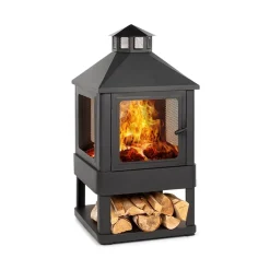 Blumfeldt Macondo Feuerstelle Feuerschale 35x35cm Holzfach Stahl Schwarz