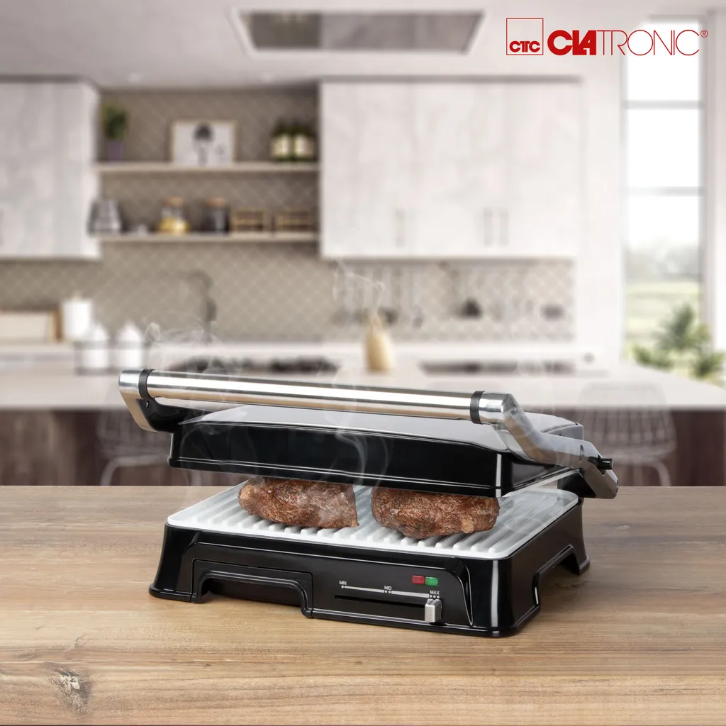 Clatronic KG 3571 Elektrischer Kontaktgrill, Multigrill, Für Beidseitiges & Fettfreies Grillen, Antihaftbeschichtete Platten, Kabelaufwicklung, 2000 Watt, Edelstahl 8 Clatronic KG 3571 Elektrischer Kontaktgrill, Multigrill, Für Beidseitiges & Fettfreies Grillen, Antihaftbeschichtete Platten, Kabelaufwicklung, 2000 Watt, Edelstahl – Bild 8