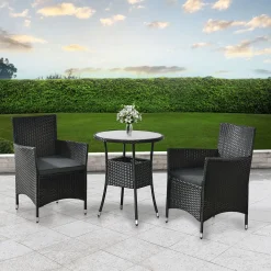 Juskys Polyrattan Balkon Set Bayamo 2 Personen – Tisch Mit Glasplatte & 2 Stühlen – Wetterfeste Balkonmöbel – Auflagen Waschbar – Schwarz – Grau -Garten- & Gewächshäuser Geschäft afb6267fd6e05b16f75e8e0006ffb58d