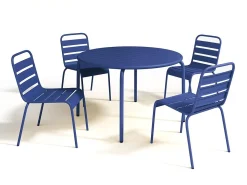 MYLIA Gartentisch Rund - D. 110 Cm - Metall - Dunkelblau - MIRMANDE