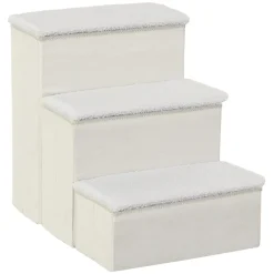 PawHut Haustiertreppe Katzentreppe Hundetreppe Faltbar 3 Stufen Tiertreppe Mit Stauraum Für Katzen Und Hunde MDF Weiß 40 X 54 X 48 Cm