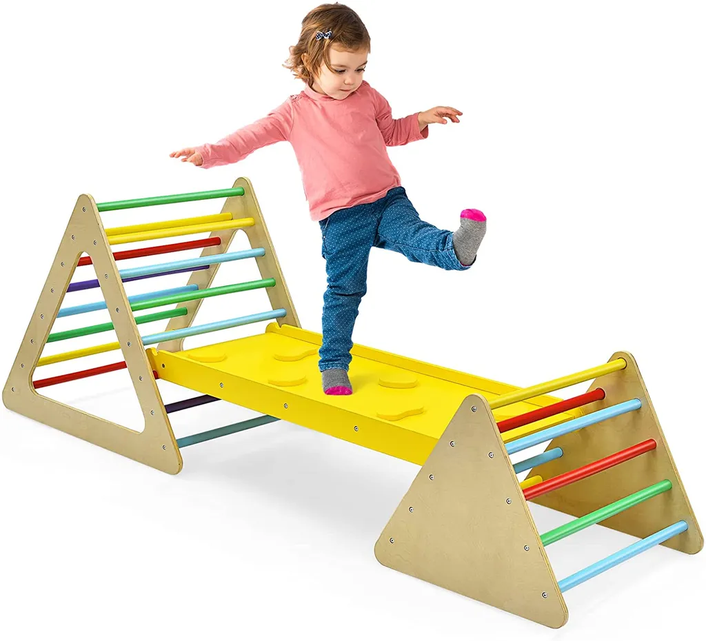 COSTWAY 3 In 1 Kletterdreieck & Leiter & Rutsche, Klettergerüst Mit Doppelseitigen Rampe, Sprossendreieck Zum Klettern Und Rutschen, Für Kleinkinder Ab 3 Jahren 1 COSTWAY 3 In 1 Kletterdreieck & Leiter & Rutsche, Klettergerüst Mit Doppelseitigen Rampe, Sprossendreieck Zum Klettern Und Rutschen, Für Kleinkinder Ab 3 Jahren