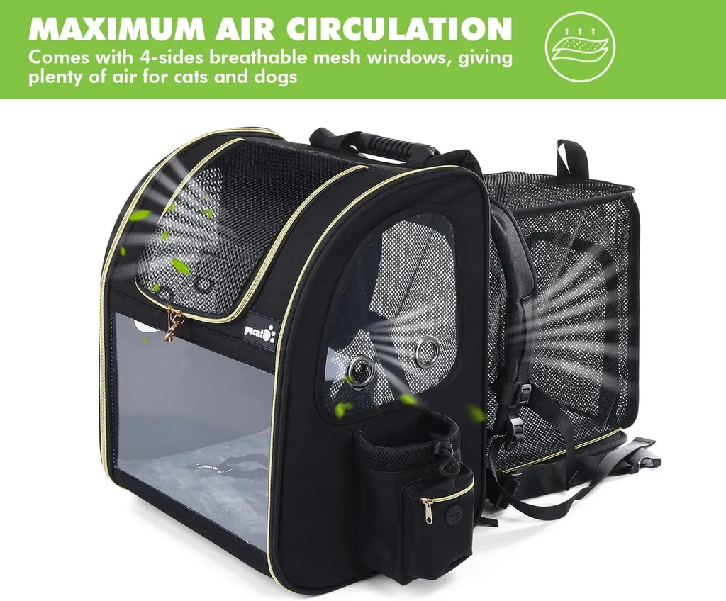 Pecute Hundetransportboxen Haustier Rucksack Hunderucksack Bis 5kg,mit Transparentes Fenster Schwarz,Erweiterbar Faltbar, Für Hunde Katzen Haustiere(34 * 27 * 42cm) 3 Pecute Hundetransportboxen Haustier Rucksack Hunderucksack Bis 5kg,mit Transparentes Fenster Schwarz,Erweiterbar Faltbar, Für Hunde Katzen Haustiere(34 * 27 * 42cm) – Bild 3