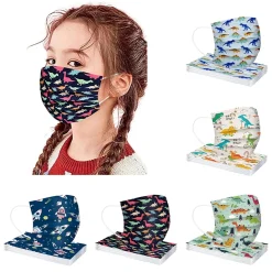 Redcoringe 50 Stück Kinder Dinosaurier Einwegmaske Mundschutz Bunt Schutzmaske 3-lagig Einweg Gesichtsmaske
