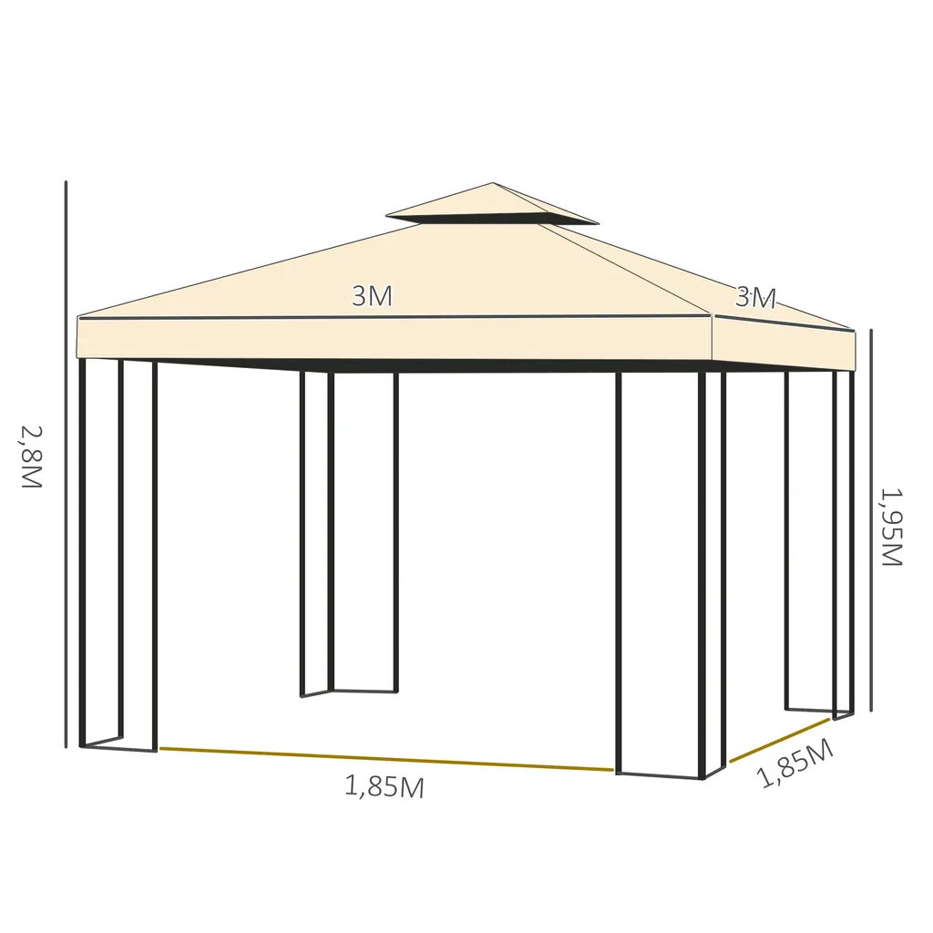 HOMCOM Outsunny Luxus Pavillon 3x3 M Gartenpavillon Mit Doppeldach Partyzelt Mit Seitenteilen Festzelt Gartenzelt Pagode Beige 3 HOMCOM Outsunny Luxus Pavillon 3x3 M Gartenpavillon Mit Doppeldach Partyzelt Mit Seitenteilen Festzelt Gartenzelt Pagode Beige – Bild 3