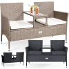 KESSER® Polyrattan Gartenbank 2-Sitzer Bank Mit Integriertem Inkl. Tisch & Kissen - 133 × 63 × 84 Cm - Rattan Sitzbank Garten Balkon Gartensofa Wetterfest Sitzgruppe Ultra Stabile, Farbe:Grau
