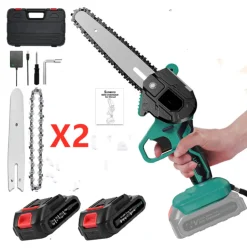 MEROUS-Lithium Akku 6 Zoll Tragbare Elektrosäge, 2 Akkus + 2 Ketten, Holzbearbeitung Einhand Elektrosäge, Garten Holzbearbeitung, Blau