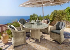 Destiny Malaga II Sessel Luna Tisch 100 Cm Natur Meliert Gartenmöbelset Sitzgruppe Esstisch Sessel