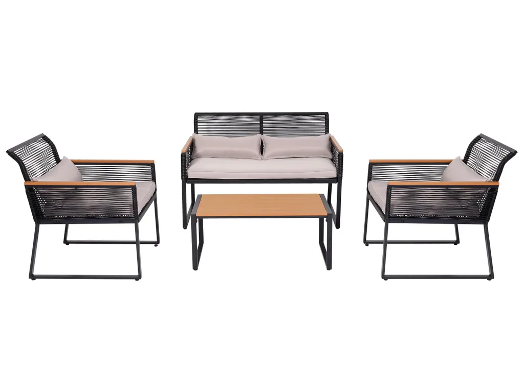 Mendler Garten-Garnitur HWC-K42, Gartenlounge Lounge-Set Sitzgruppe Sofa, Seilgeflecht Rope Polywood Stahl, Polster Hellgrau 8 Mendler Garten-Garnitur HWC-K42, Gartenlounge Lounge-Set Sitzgruppe Sofa, Seilgeflecht Rope Polywood Stahl, Polster Hellgrau – Bild 8