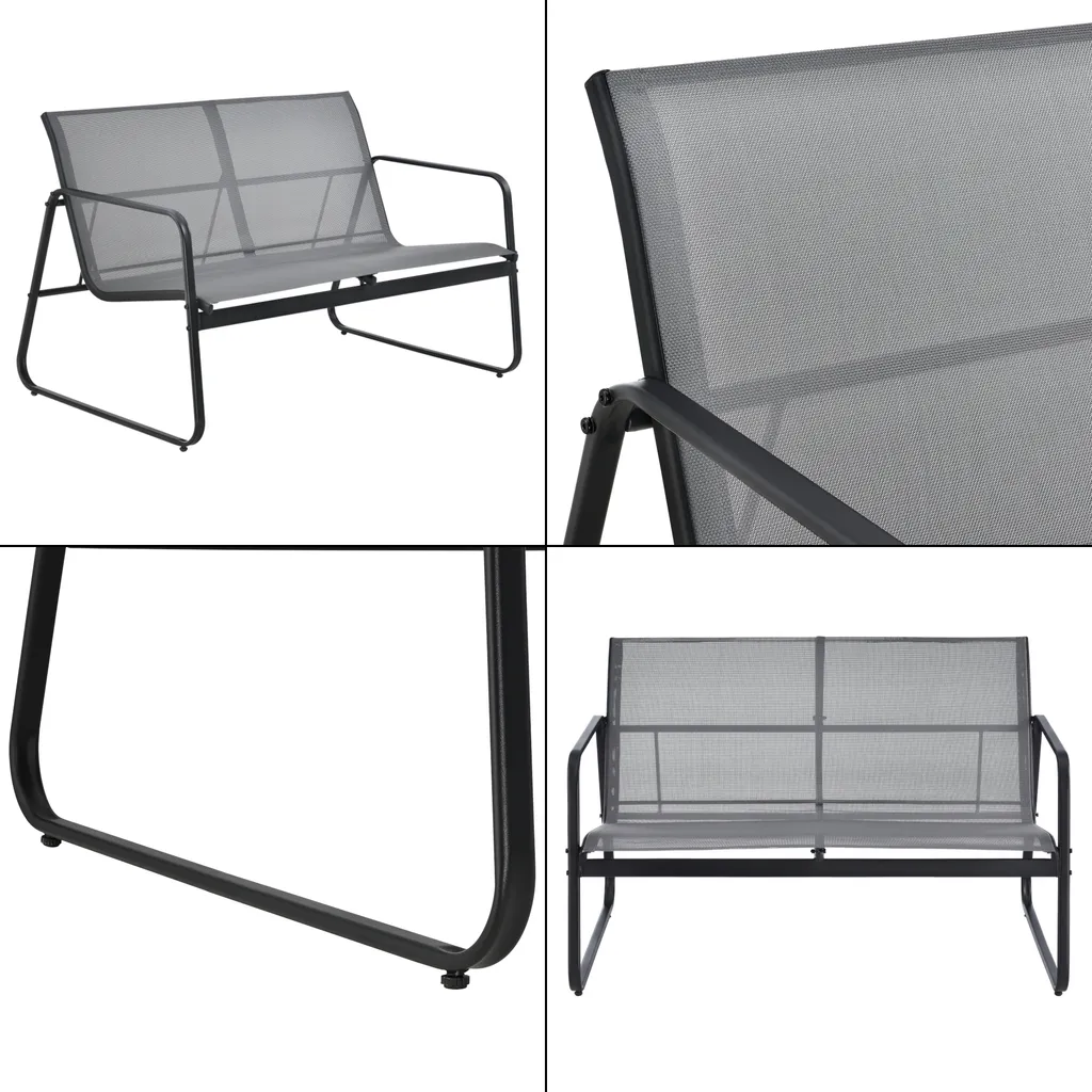 En.casa Gartenmöbelset Palencia Sitzgruppe Gartengarnitur Sitzbank Für 2 Personen Mit Couchtisch Gestell Aus Stahl Hellgrau Schwarz 5 En.casa Gartenmöbelset Palencia Sitzgruppe Gartengarnitur Sitzbank Für 2 Personen Mit Couchtisch Gestell Aus Stahl Hellgrau Schwarz – Bild 5