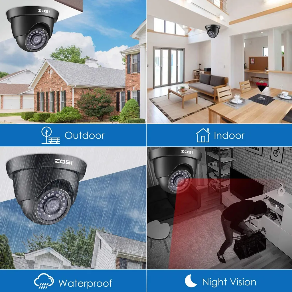 ZOSI 4X Full HD 1080p Dome Video Überwachungskamera Set Mit Kabel Und Netzteil, 2MP TVI Videoausgang, 20M IR Nachtsicht 7 ZOSI 4X Full HD 1080p Dome Video Überwachungskamera Set Mit Kabel Und Netzteil, 2MP TVI Videoausgang, 20M IR Nachtsicht – Bild 7