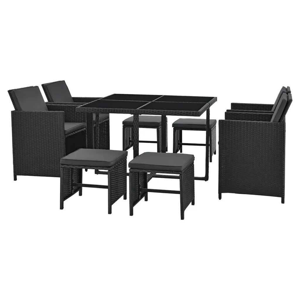 Juskys Polyrattan Sitzgruppe Baracoa L 9-teilig Wetterfest & Stapelbar – Gartenmöbel Set Mit 4 Stühle, 4 Hocker & Tisch Für Garten & Terrasse 8 Juskys Polyrattan Sitzgruppe Baracoa L 9-teilig Wetterfest & Stapelbar – Gartenmöbel Set Mit 4 Stühle, 4 Hocker & Tisch Für Garten & Terrasse – Bild 8