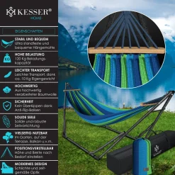 KESSER® Hängematte Vill Mit Gestell Metall Faltbar Verstellbar Stabiler Rahmen Indoor & Outdoor Mit Tragetasche + Beutel Hängesessel Hängemattengestell Camping Garten Pool Balkon Terrasse , Farbe:Blau 11 KESSER® Hängematte Vill Mit Gestell Metall Faltbar Verstellbar Stabiler Rahmen Indoor & Outdoor Mit Tragetasche + Beutel Hängesessel Hängemattengestell Camping Garten Pool Balkon Terrasse , Farbe:Blau -Garten- & Gewächshäuser Geschäft b12369fd10f93c67626d775108f48b9f