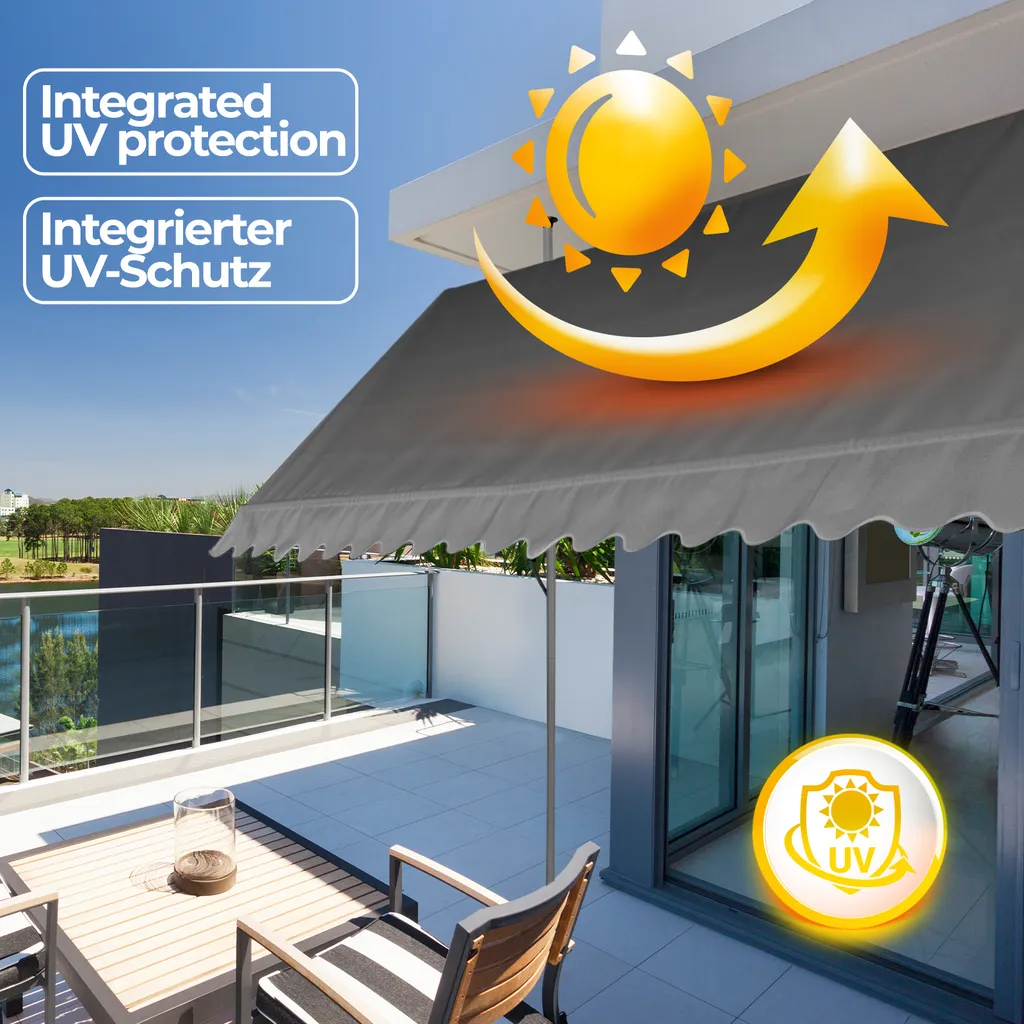 FF Europe Jago® Klemmmarkise - 300/350/400x80cm, Höhenverstellbar, Kurbel, Wasserabweisend, UV-Schutz, Terrasse, Sonnenschutz, Farbwahl - Balkon, Sonnenmarkise, Terrassenmarkise (350 X 80 Cm, Anthrazit) 3 FF Europe Jago® Klemmmarkise - 300/350/400x80cm, Höhenverstellbar, Kurbel, Wasserabweisend, UV-Schutz, Terrasse, Sonnenschutz, Farbwahl - Balkon, Sonnenmarkise, Terrassenmarkise (350 X 80 Cm, Anthrazit) – Bild 3