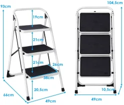 COSTWAY 3-Stufen Trittleiter Klappleiter, Stehleiter Klappbar, Haushaltsleiter Stufenleiter Platzsparend, Metall, Stufenstehleiter 150 Kg Tragkraft Weiß -Garten- & Gewächshäuser Geschäft b14ada89508016e4c492e598a4a5d9f7