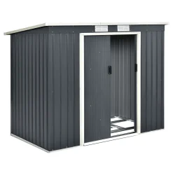 Juskys Metall Gerätehaus M Mit Pultdach, Schiebetür & Fundament - 4m³ - 213×130×173 Cm - Anthrazit - Geräteschuppen Gartenhaus Garten Schuppen