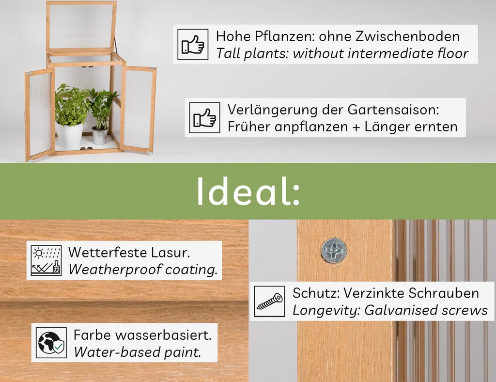 Needs&wants Mini Gewächshaus Klein Winterfest Aus Holz Für Balkon Garten Zimmer Indoor, Frühbeet Hochbeet Treibhaus Anzucht Aufzucht Von Pflanzen Pflanzschrank Anzuchthaus, 58x43x76 Cm, Polycarbonat, Braun 3 Needs&wants Mini Gewächshaus Klein Winterfest Aus Holz Für Balkon Garten Zimmer Indoor, Frühbeet Hochbeet Treibhaus Anzucht Aufzucht Von Pflanzen Pflanzschrank Anzuchthaus, 58x43x76 Cm, Polycarbonat, Braun – Bild 3