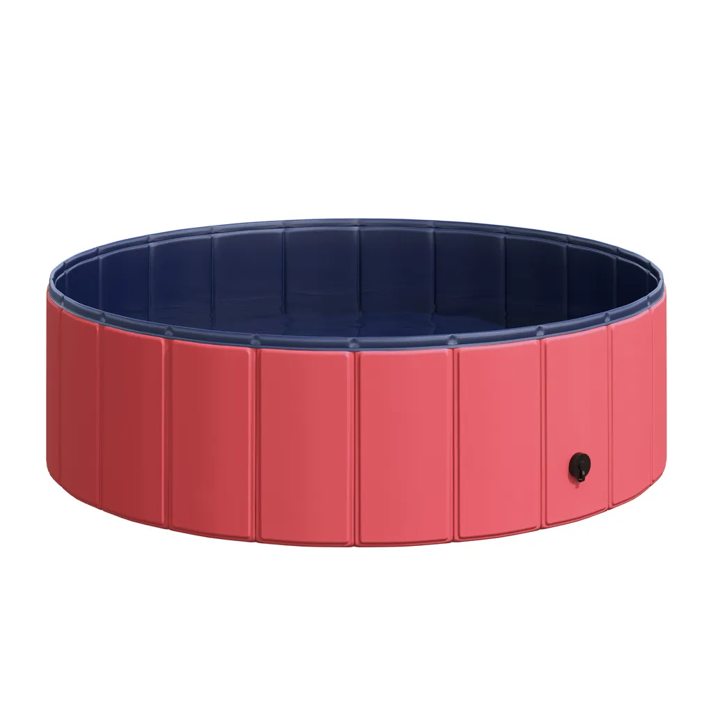 PawHut Hundepool Planschbecken Schwimmbecken Schwimmbad Hundebad, PVC+Holz Rot Φ100x30cm 1 PawHut Hundepool Planschbecken Schwimmbecken Schwimmbad Hundebad, PVC+Holz Rot Φ100x30cm