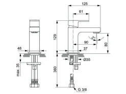 Ideal Standard IS WT-Armatur EDGE, Slim Piccolo, O.Ablgarn., Ausld.90mm, Chrom