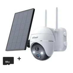 IeGeek 2K Solar Überwachungskamera Aussen Akku Mit 64GB SD-Karte, 355°|120° PTZ Wlan Kamera Outdoor Mit Farbnachtsicht, PIR/Personen/Autoerkennung, 2-Wege-Audio, Arbeit Mit Alexa, IP65