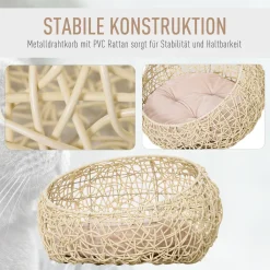 Pawhut Katzenbett Aus Rattan Katzenhöhle Mit Kissen Katzenkorb Hundebett Katzenschlafplatz Hundehütte Tierbett Für Katzen Hunde Beige Ø56 X 35 Cm -Garten- & Gewächshäuser Geschäft b25799c728c747724bd5caad1a117213