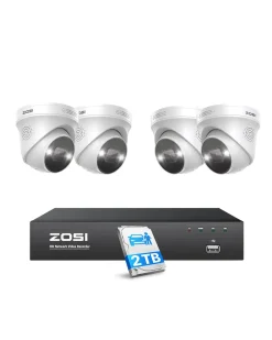 ZOSI 5MP Überwachungskamera Set, Videoüberwachung Mit 4X 5MP PoE IP Kamera Und 8CH 2TB HDD NVR, Personen- Und Fahrzeugerkennung, Spotlight Alarm