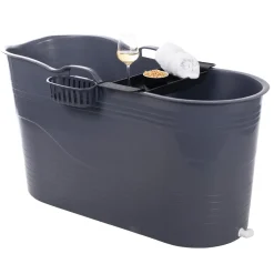 Purelines HelloBath® Mobile Badewanne Für Erwachsene XL, Ideal Für Das Kleines Badezimmer, 125 * 52 * 63cm, Stylisch Und Stimmungsvoll (Grau) - Mit Badewannenbrett Und Wasserhahn