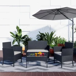 Hamlody Rattan Gartenmöbel Set, Polyrattan Lounge Gartenmöbel Set Mit Sofa, Lounge Sessel, Tisch Und Hockern, 2 * Sessel + 1 * Doppelsitz-Sofa + 1 * Tisch + 3 * Kissen, Schwarz -Garten- & Gewächshäuser Geschäft b2d56227fb3a37ba1296462fcdc004e2
