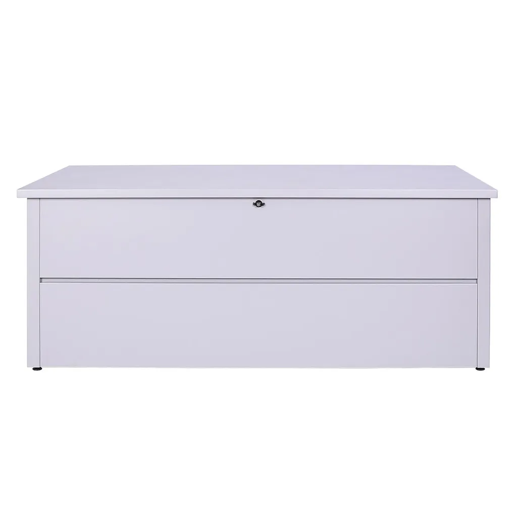 Mendler Gartentruhe HWC-J56, Aufbewahrungsbox Auflagenbox Truhe, Wasserdicht Metall Edelstahl 69x185x85 783l Hellgrau 2 Mendler Gartentruhe HWC-J56, Aufbewahrungsbox Auflagenbox Truhe, Wasserdicht Metall Edelstahl 69x185x85 783l Hellgrau – Bild 2