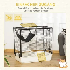 PawHut Kleintierkäfig Kleintiergehege Nagerkäfig Freigehege Mit Rampe Und Hängematte Stahl Alu Kunststoff Schwarz+Weiß+Grau 80 X 48 X 78 Cm -Garten- & Gewächshäuser Geschäft b2ef4093685b5727785cde8c1f4afb3c