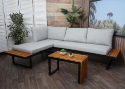 Mendler Garten Garnitur HWC-L27, Garnitur Sitzgruppe Lounge-Set Sofa, Spun Poly Alu Akazie Holz Hellgrau -Garten- & Gewächshäuser Geschäft b31b601246ad53f3ed3e97c8582558a3