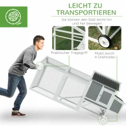 Pawhut Hühnerstall Hühnerhaus Mit Nistkasten Hühnervoliere Mit Rädern Und Griff Gehege Geflügelstall Winterfest Tannenholz PVC Grau+Weiß 247 X 90 X 114 Cm -Garten- & Gewächshäuser Geschäft b32997949d6f4b09a37e1ed76eaf3c04