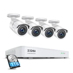 ZOSI 8CH H.265+ DVR 4x Außen 1080P Überwachungskamera Set Mit Audio, 1TB Festplatte, Tonaufnahme, Metallgehäuse