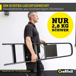 Craftfull Stehleiter CF-133A - Aluminium Haushaltsleiter - Gummierte Standfüße - Klappleiter - Mehrzweckleiter - 6 Stufen (Black Edition) -Garten- & Gewächshäuser Geschäft b3767f1a7fcddec513b19a0c1598ae8c