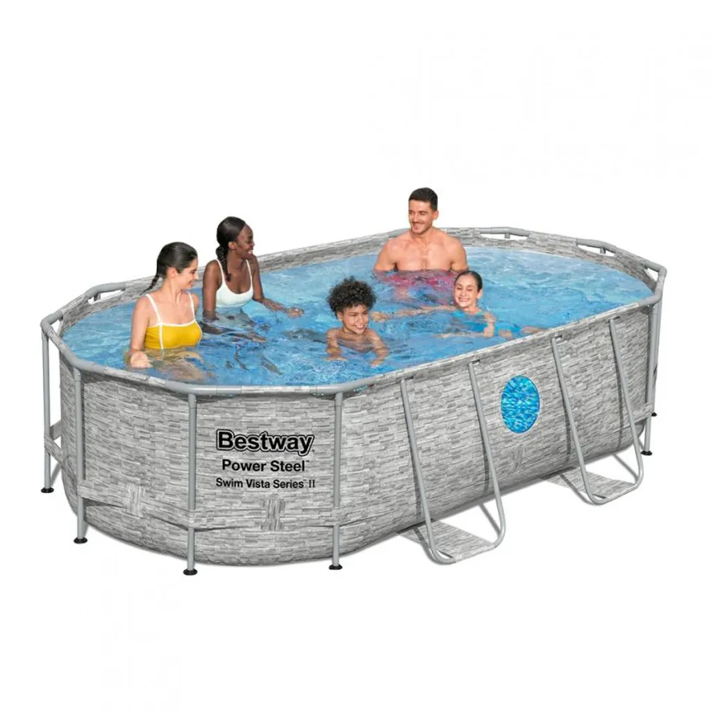 Bestway 56714 Oval Aufstellpool Mit Bullauge Swim Vista 427x250x100 CmGestalten: Oval, Maße: 4 - 4,99 M, Filterpumpe: 58383 1 Bestway 56714 Oval Aufstellpool Mit Bullauge Swim Vista 427x250x100 CmGestalten: Oval, Maße: 4 - 4,99 M, Filterpumpe: 58383