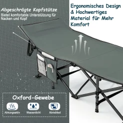COSTWAY Klappbare Campingliege, Campingbett Feldbett Klappbett, Liege Bett Reiseliege Bis 400 Kg Belastbar, Einzelbett Faltbett Mit Seitentasche, Für Campingplatz, Strand Und Büro -Garten- & Gewächshäuser Geschäft b3ed13f3e05f2827075813a38e9aa04c