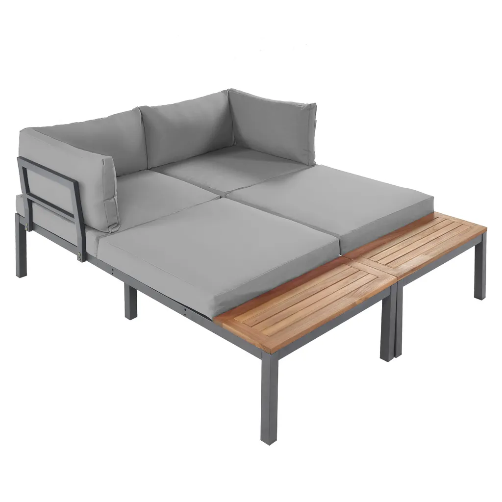 Merax Gartenmöbelset 4-teilig Loungeset Loungegruppe Aus Akazienholz Und Stahlrahmen, Balkonmöbel Set Mit Tisch Und Kissen, 250*172*67cm 5 Merax Gartenmöbelset 4-teilig Loungeset Loungegruppe Aus Akazienholz Und Stahlrahmen, Balkonmöbel Set Mit Tisch Und Kissen, 250*172*67cm – Bild 5