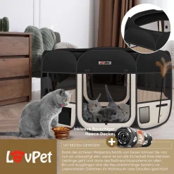 LOVPET® Welpenlaufstall Tierlaufstall Faltbar Für Kleintiere Hunde, Katzen Inkl. Hundenapf Hundelaufstall Freigehege Oxfordgewebe Pop-up System Indoor & Outdoor, Farbe:Schwarz / Beige -Garten- & Gewächshäuser Geschäft b48bb26ca30249da50c7914fea551aa8