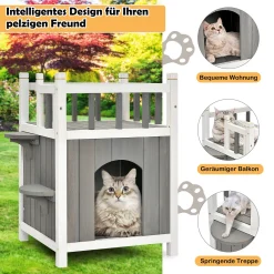 COSTWAY Hölzernes Katzenhaus Outdoor Winterfest, Katzenhütte 2 Ebenen, Holz Katzenhöhle, Haustierhütte Wetterfest Für Draußen Und Drinnen 45x45x65cm -Garten- & Gewächshäuser Geschäft b49471dd30e9f4e55659f06e36728f0b