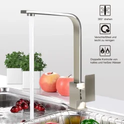 CMYBabee Wasserhahn Küche, Waschtischarmatur 360° Schwenkbar Küchenarmatur Aus Edelstahl Mit Keramik Kartusche Geeignet Für Badezimmer Küche Wohnmobil, Gebürstet Matt