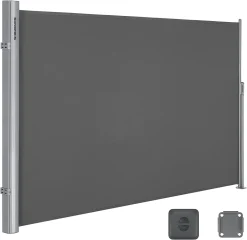 SONGMICS Alu Seitenmarkise 200 X 400 Cm 280 G/m² Ausziehbar Sichtschutz, Sonnenschutz Für Balkon & Terrasse Anthrazit GSA204G01