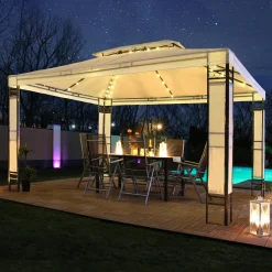 Swing&Harmonie LED - Garten Pavillon Milano 3x4m Pavillion Solar Beleuchtung Pavilion Gartenzelt Designer Pavilon - Creme
