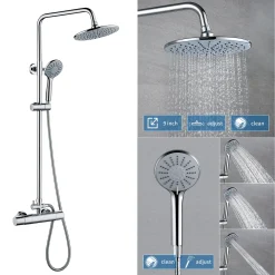 Auralum Chorm Brausegarnitur, Duschsystem Mit Thermostat Mischer, Duschset, Duscharmatur Thermostat Mit Regendusche Und Handbrause (3 Strahlarten)