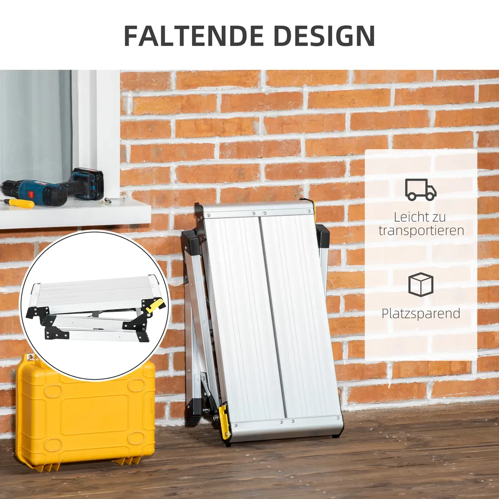 DURHAND Werkbank Klappstufen Klappbare Arbeitsplattform Rutschfester Werktisch Mit Sicherheitsriegel Bis 150 KG Aluminiumlegierung Stahl Silber 94 X 38,5 X 48cm 5 DURHAND Werkbank Klappstufen Klappbare Arbeitsplattform Rutschfester Werktisch Mit Sicherheitsriegel Bis 150 KG Aluminiumlegierung Stahl Silber 94 X 38,5 X 48cm – Bild 5